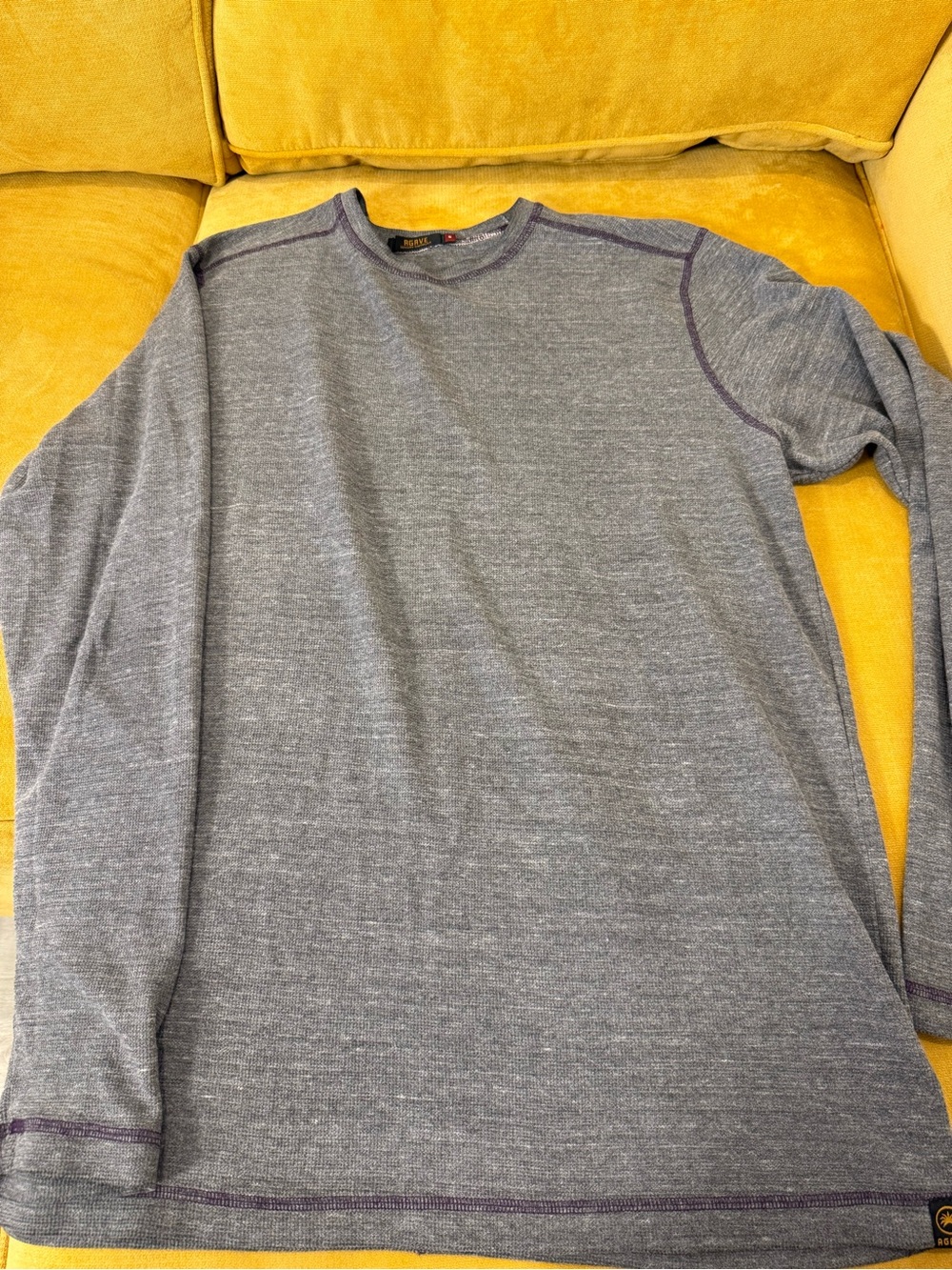 Agave Heather Gray Long Sleeve Crewneck with Purple Contrast Stitching